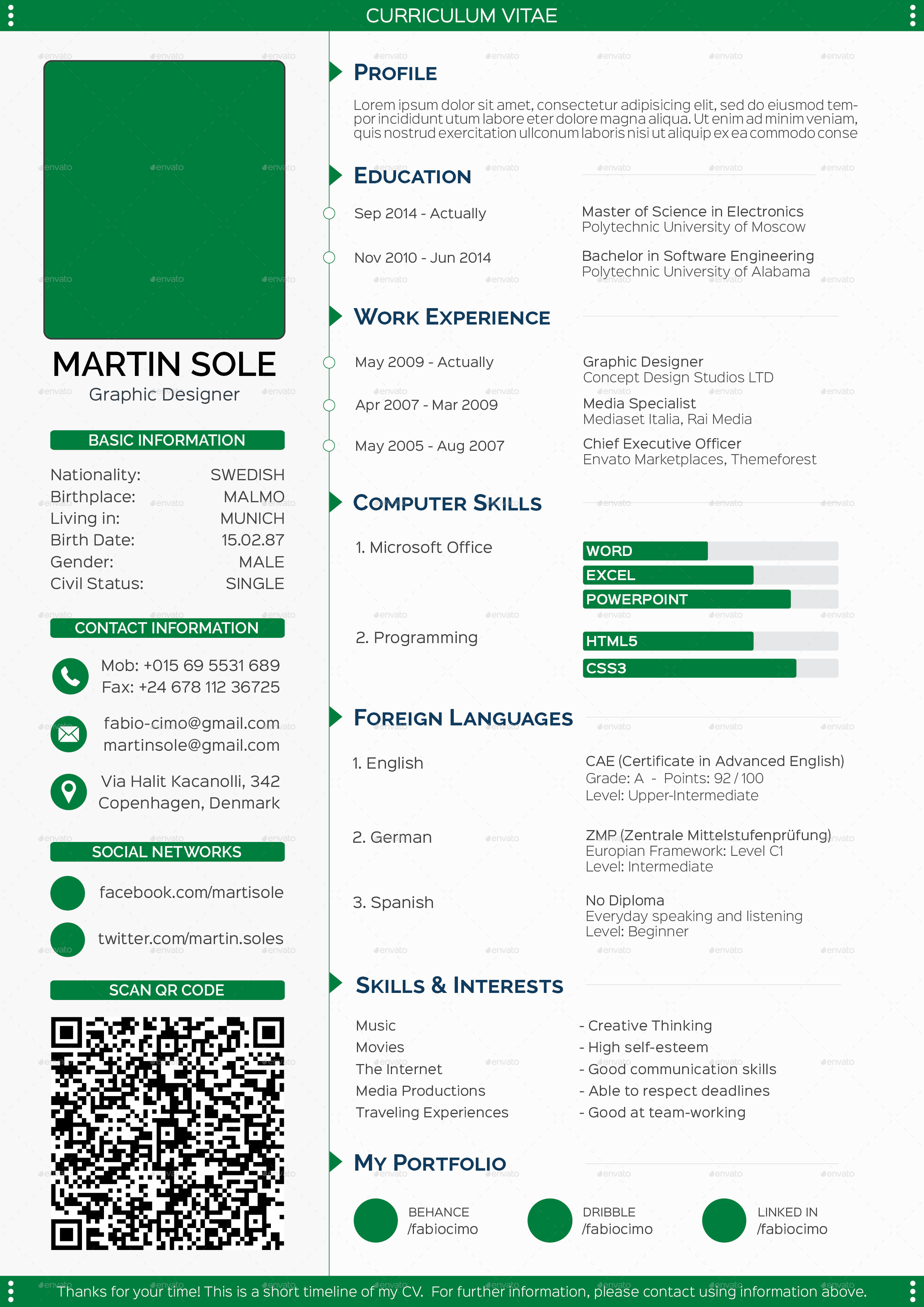 1 Page Cv - One Page Curriculum Vitae Example | Free Samples , Examples